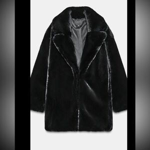 ZARA super soft Elegant Black Faux Fur Coat, brand new w tag, silky black lining